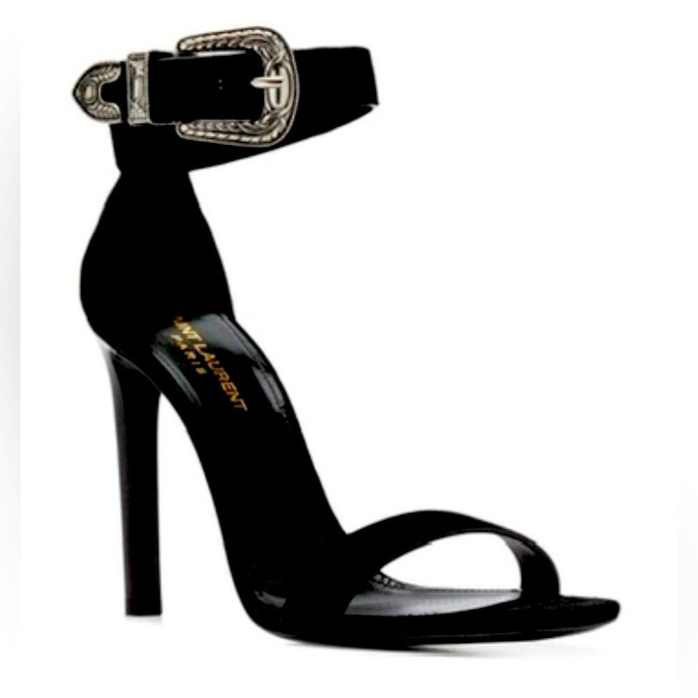 NIB Saint Laurent Mica Western Buckle Suede 105mm Sandals 36.5EU/6.5US $1095.00